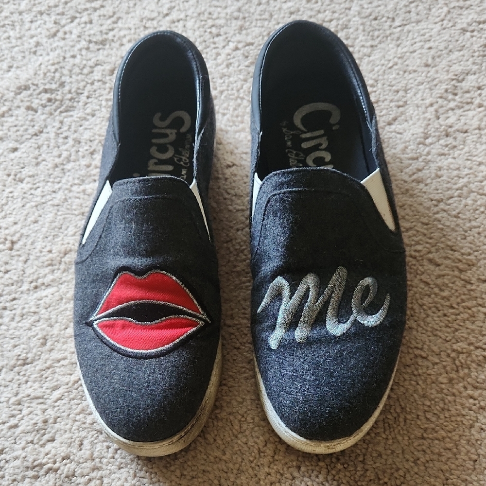 Circus by Sam Edelman Black Flats with Red and Silver Accents